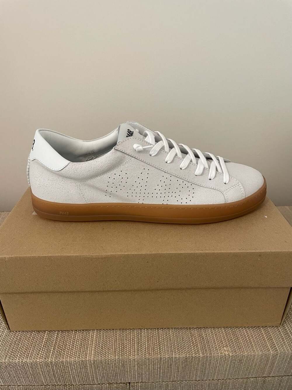 P448 John Deco Cream White Suede Gum Sole Sneakers Size 46